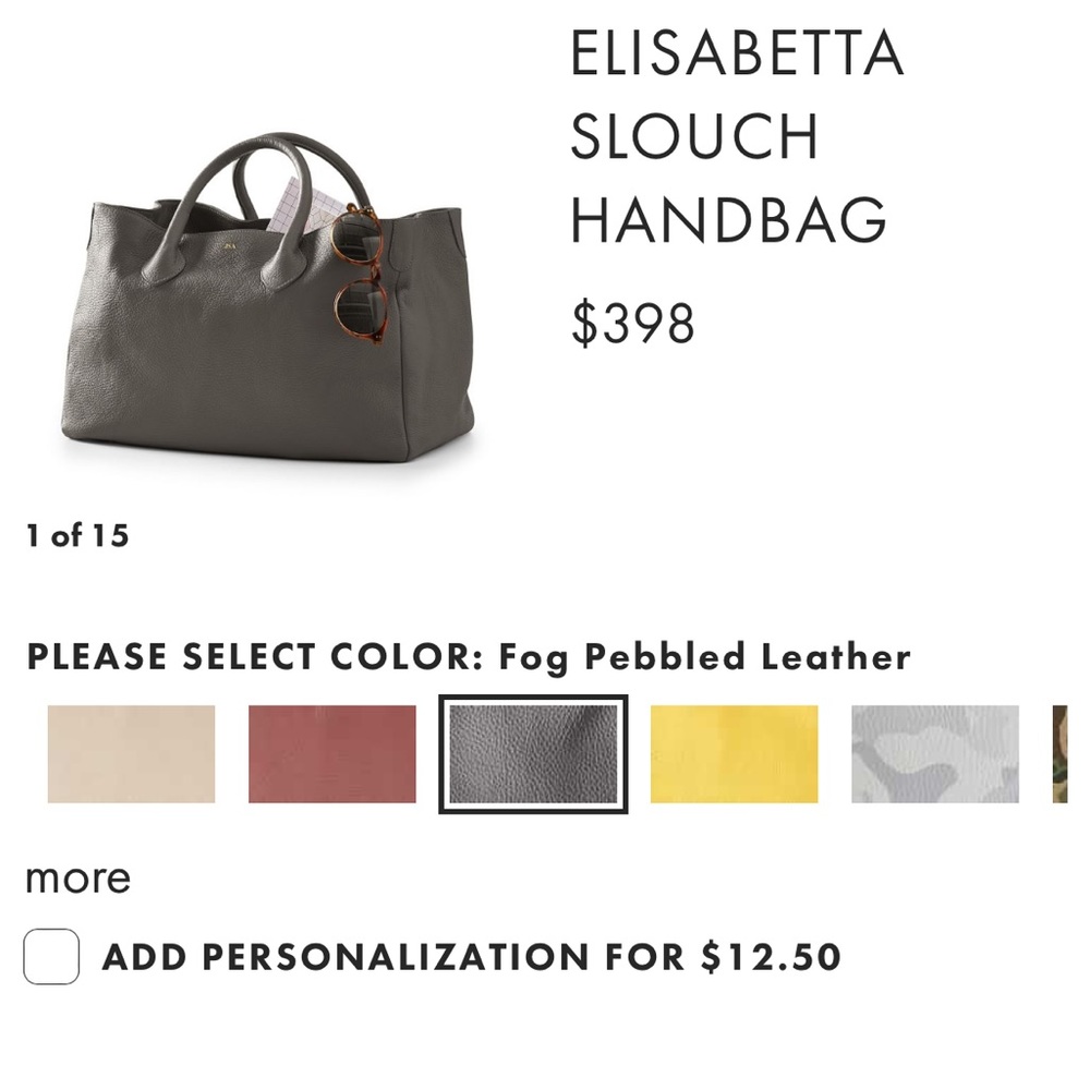 Mark & Graham Elisabetta Slouch Bag in Fog Grey Pebbled Leather- NO MONOGRAM
